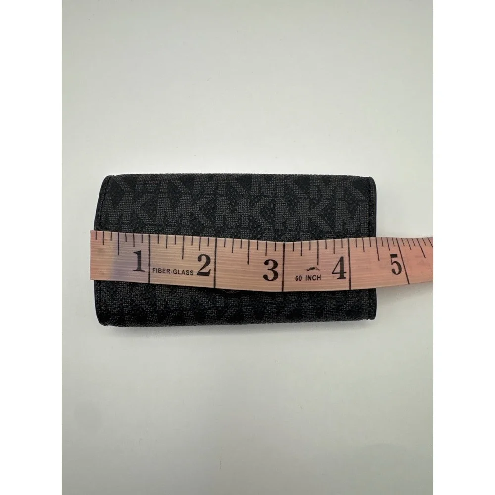 Michael Kors Signature Logo Key Case Wallet Black Grey Monogram Silver Hardware‎